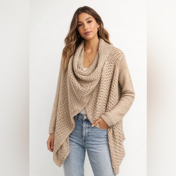 Anthropologie Sleeping on Snow Oatmeal Mohair Blend Wrap Sweater Sz. S - Picture 1 of 8